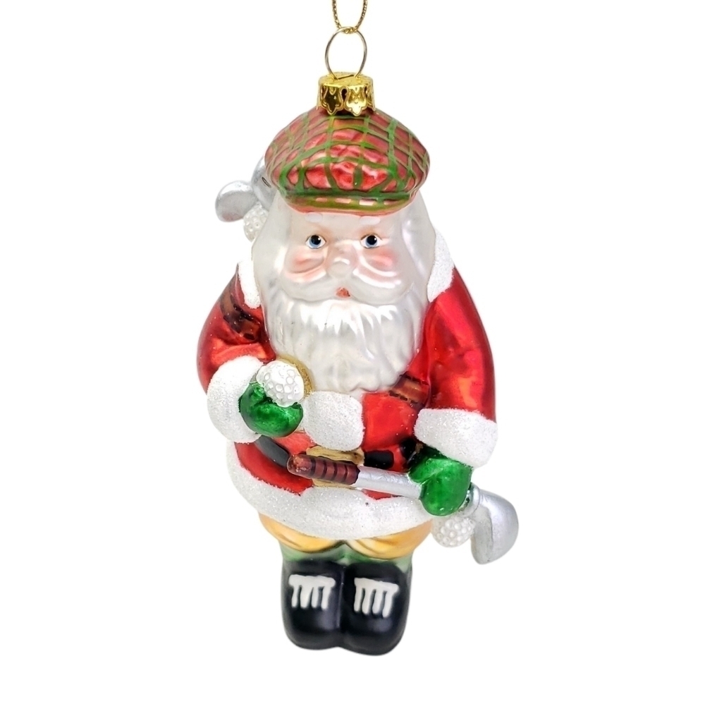 Vintage Blown Glass Santa Golfer Christmas Ornament Scottish Plaid Hat Golf - Picture 2 of 6